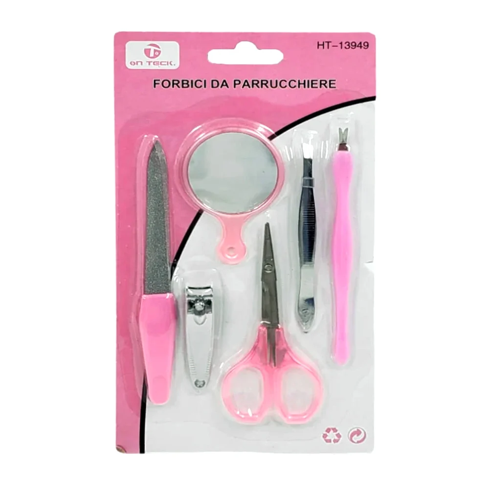 Set de belleza con productos de manicura, saca cejas y mini espejo redondo, variedad de colores / 13949