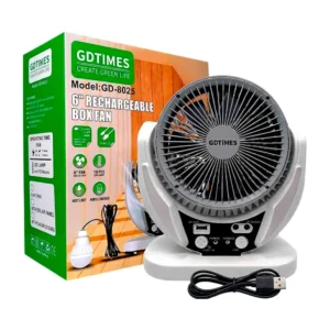 Ventilador recargable de 6" con panel solar y lámpara de noche / gdti…
